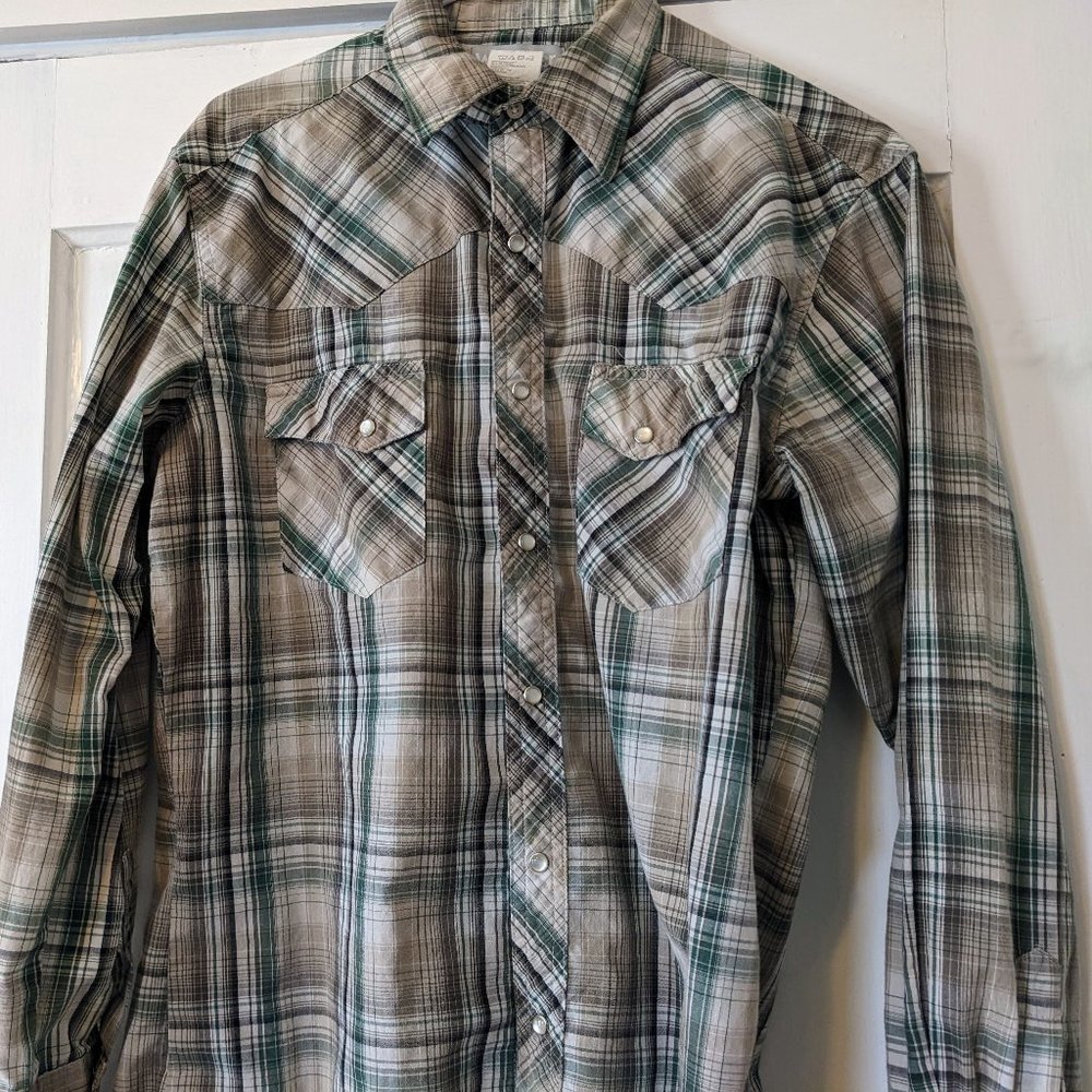 Wrangler Wrancher Western Shirt  Medium Green Pearl Snaps!